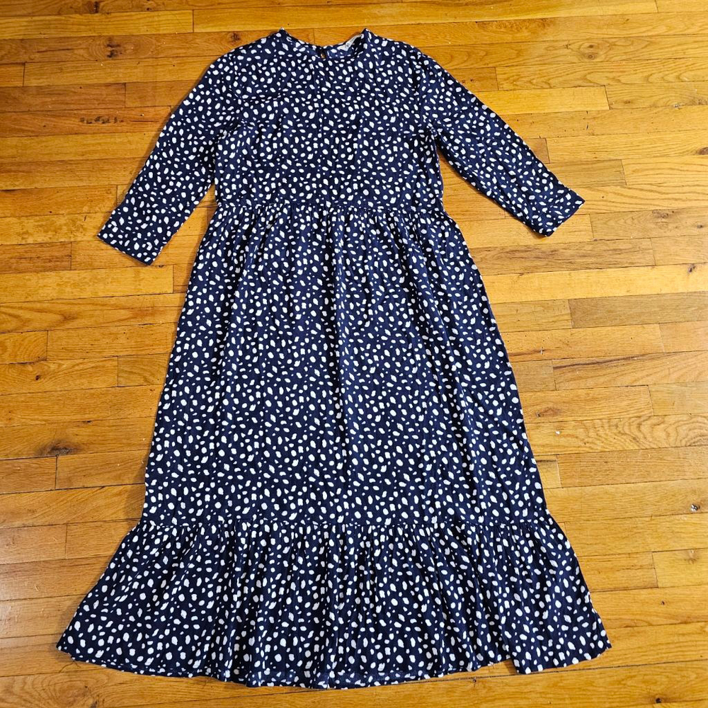 Zara Navy Blue Polka Dot Maxi Dress XS